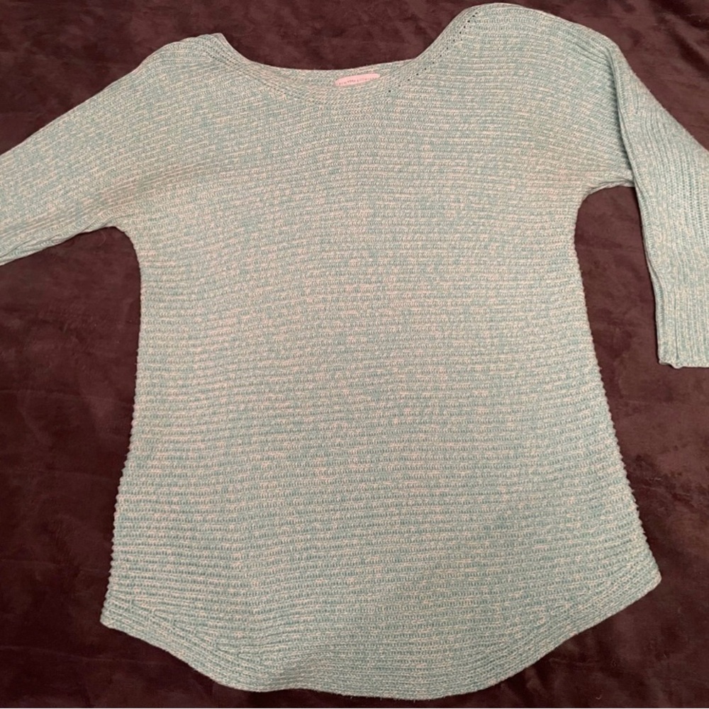 Aqua/ Light Blue Size Small New York & Co Scoop Neck Sweater 3/4 Sleeves